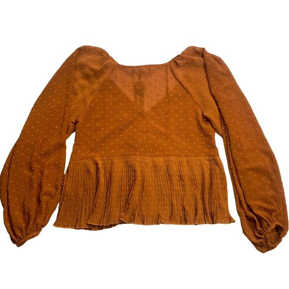 NWT Lulus Rust Orange Swiss Dot Ruffled Long Sleeve Top Size XS - Picture 7 of 9